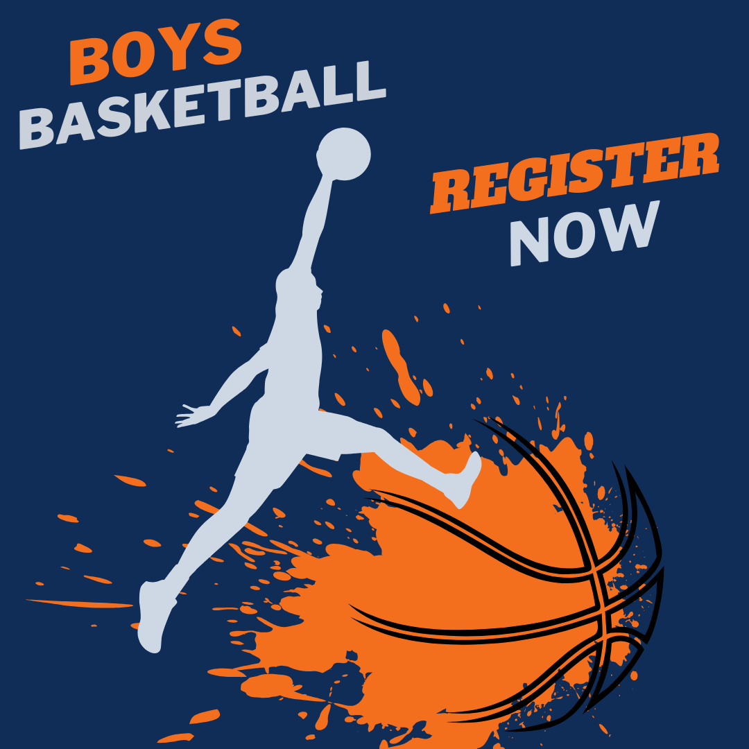 Basketball Player dunking a basketball. Boys Basketball. Register now.
